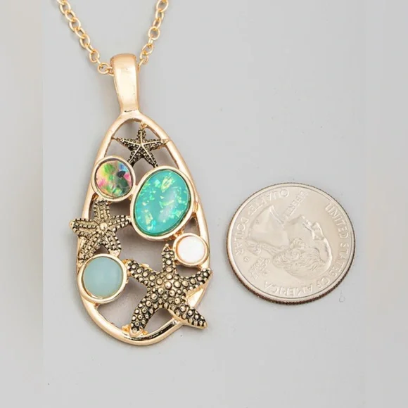 Opal Starfish Pendant Necklace - Picture 2 of 2